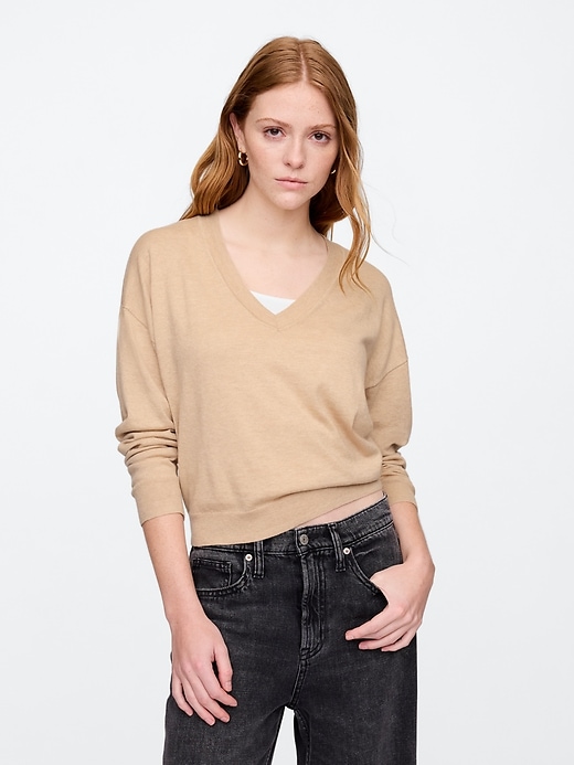 Image number 1 showing, CashSoft Relaxed V-Neck Sweater