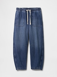Mid Rise Print Pull-On Barrel Jeans