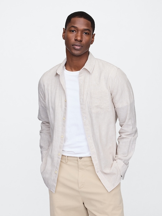 Image number 1 showing, Linen-Blend Shirt in Standard Fit