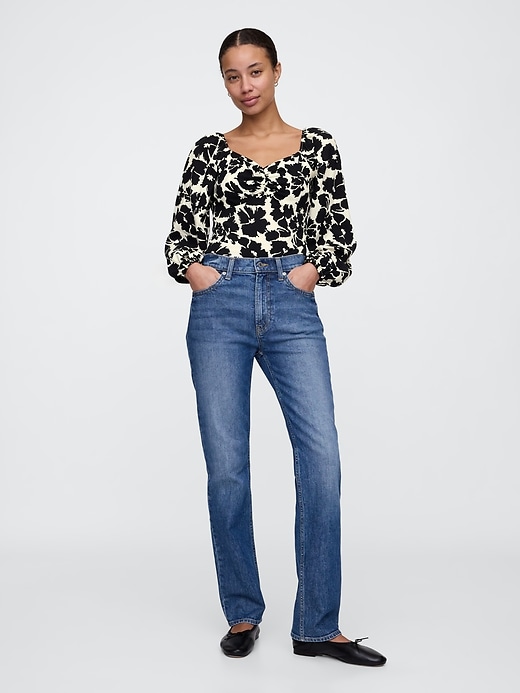 Image number 3 showing, Satin Puff Sleeve Sweetheart Top