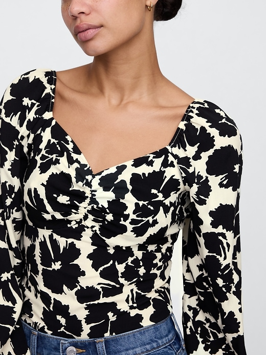 Image number 4 showing, Satin Puff Sleeve Sweetheart Top
