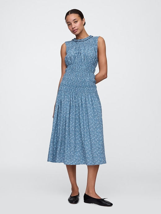 Image number 1 showing, Sleeveless Smocked Ruffle Midi Dress
