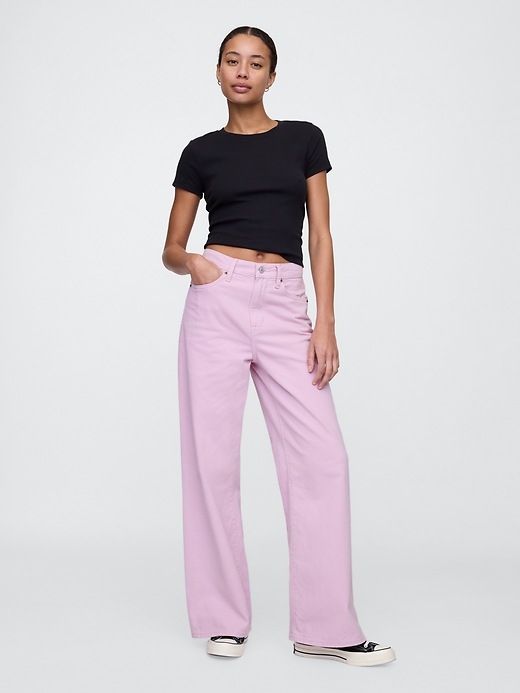 High Rise Drapey Soft Seamed Wide-Leg Jeans