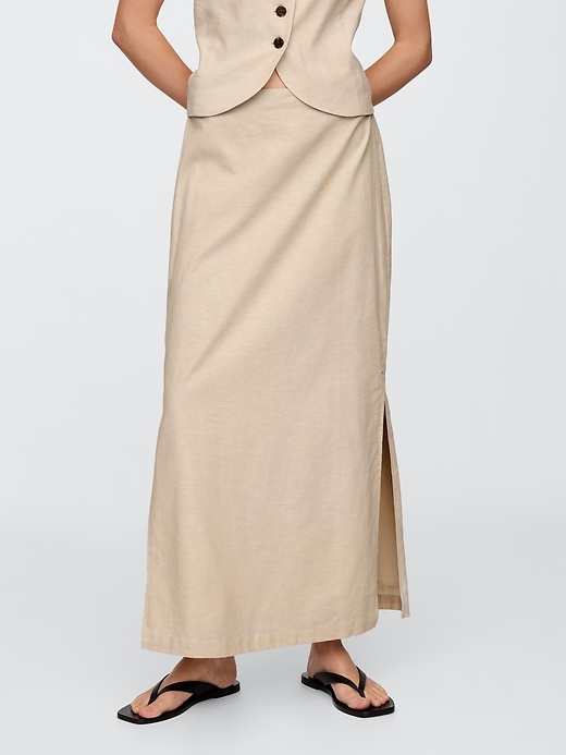 Image number 3 showing, Linen-Blend Maxi Slip Skirt