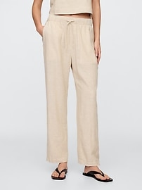 Mid Rise Linen-Blend Stripe Easy Pants