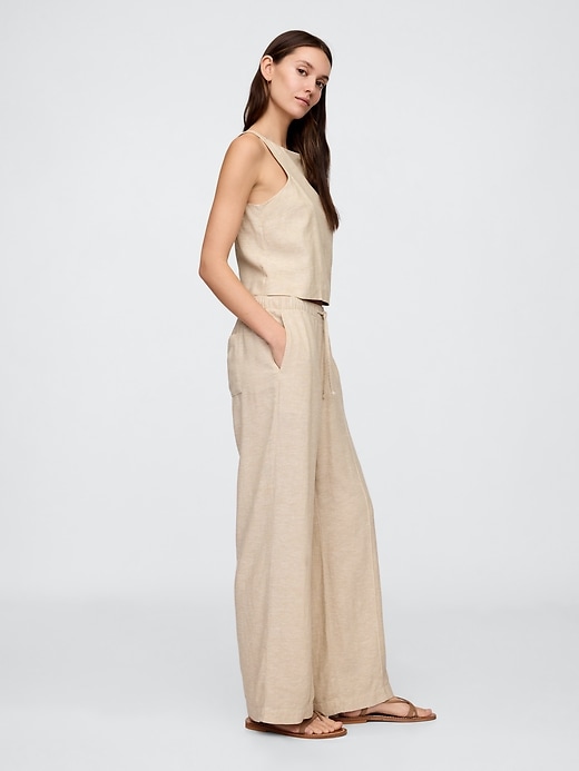 Image number 3 showing, Mid Rise Linen-Blend Pull-On Wide-Leg Pants
