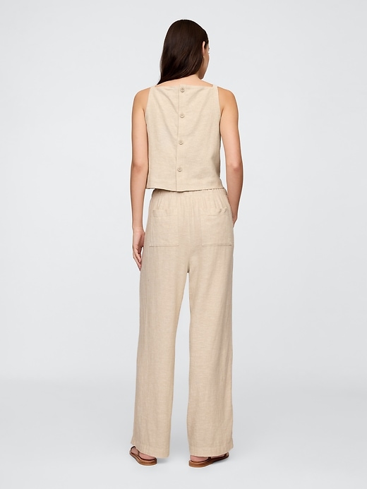Image number 4 showing, Mid Rise Linen-Blend Pull-On Wide-Leg Pants