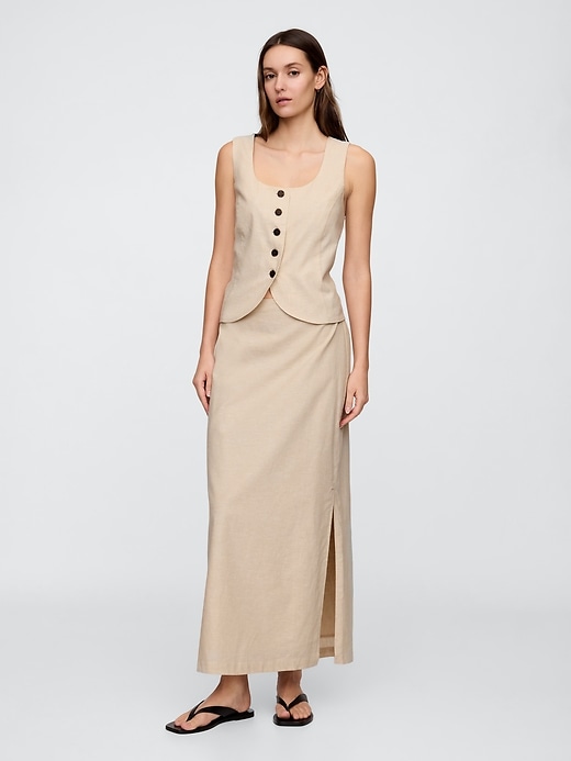 Image number 1 showing, Linen-Blend Maxi Slip Skirt