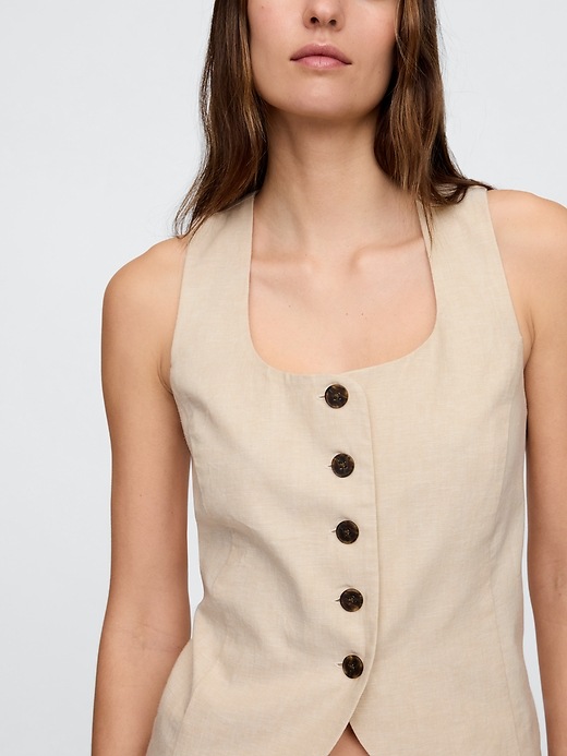 Linen-Blend Scoopneck Vest