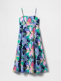 Poplin Print Squareneck Midi Dress