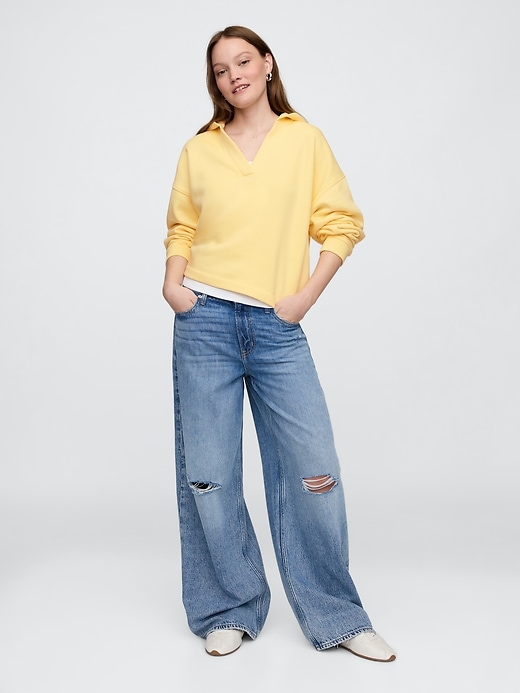 Image number 3 showing, Relaxed Fleece V-Neck Hoodie