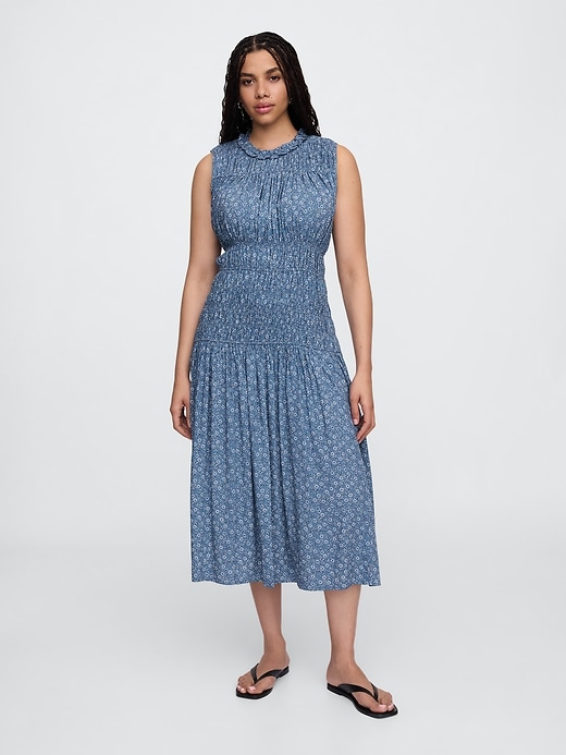 Image number 4 showing, Sleeveless Smocked Ruffle Midi Dress