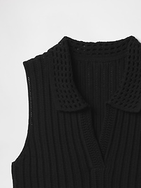 Open-Stitch Collared Sweater Tank Top