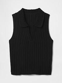 Open-Stitch Collared Sweater Tank Top