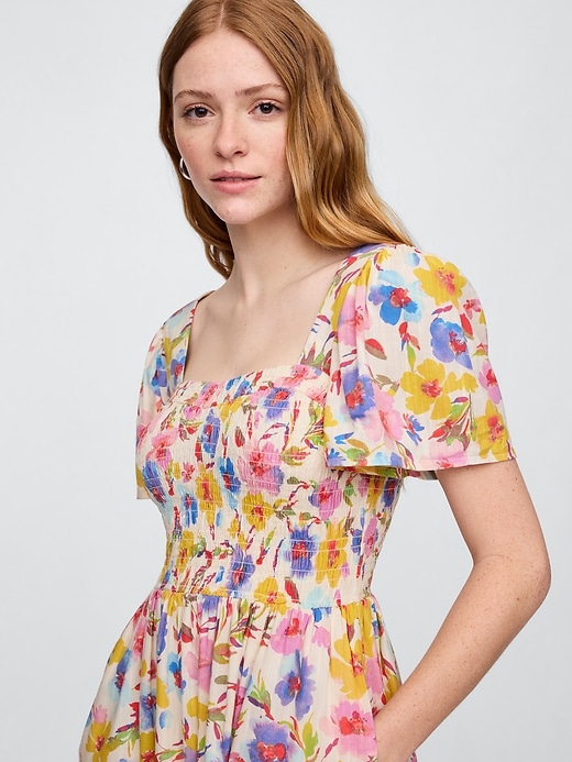 Image number 3 showing, Print Smocked Puff Sleeve Midi Dress