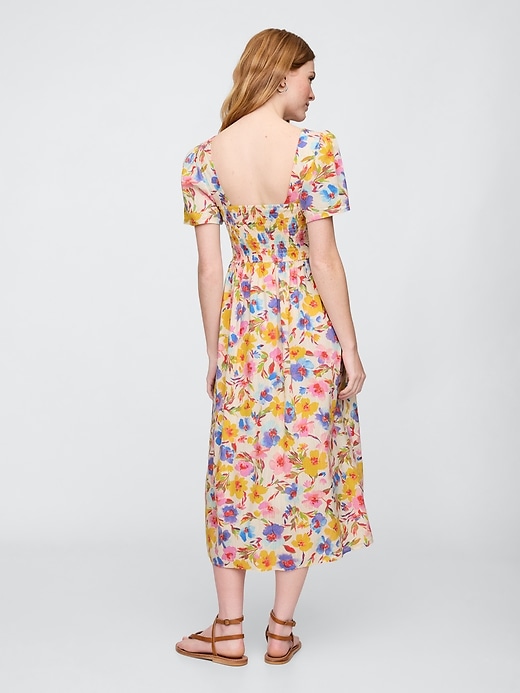 Image number 2 showing, Print Smocked Puff Sleeve Midi Dress