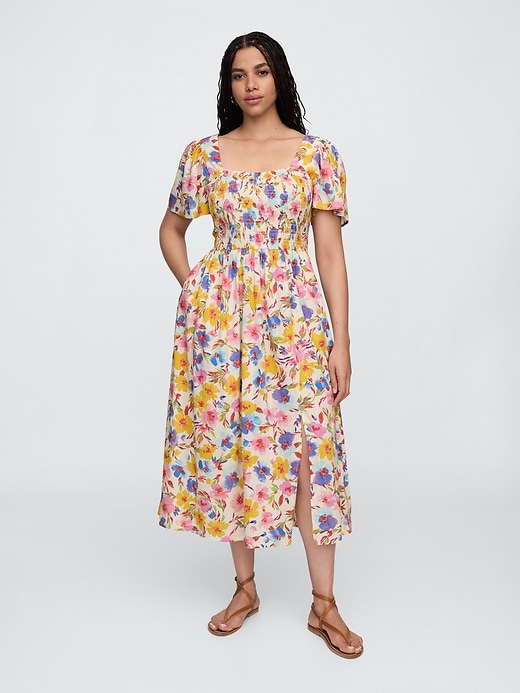 Image number 4 showing, Print Smocked Puff Sleeve Midi Dress