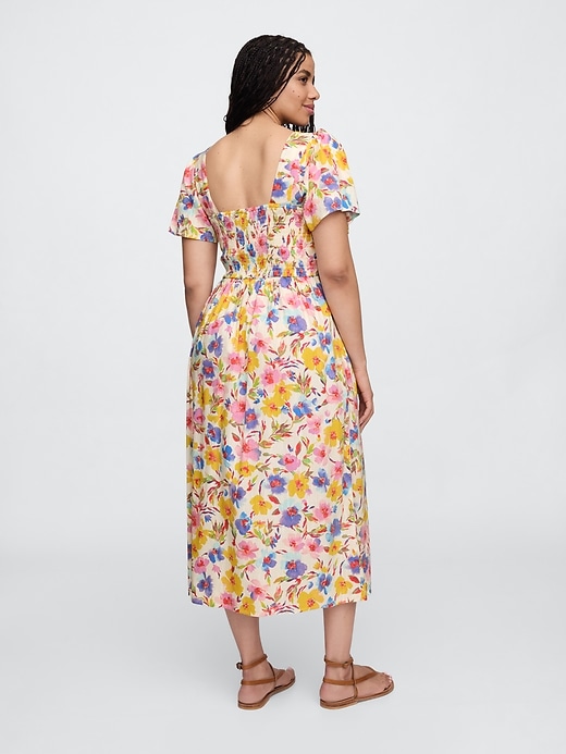 Image number 5 showing, Print Smocked Puff Sleeve Midi Dress
