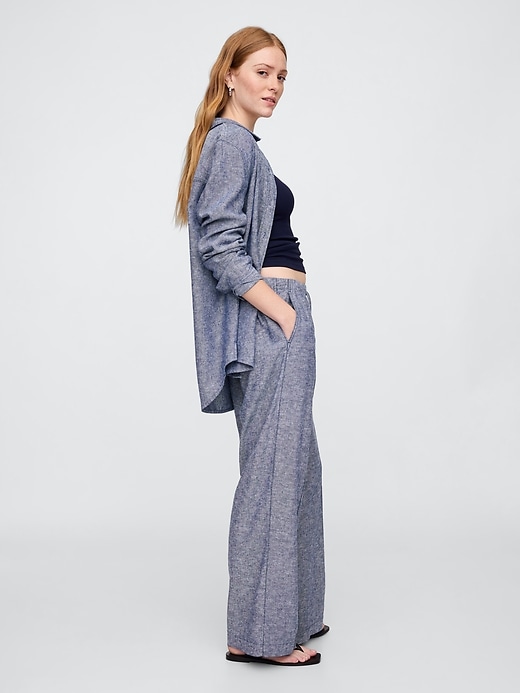 Image number 3 showing, Mid Rise Linen-Blend Pull-On Wide-Leg Pants