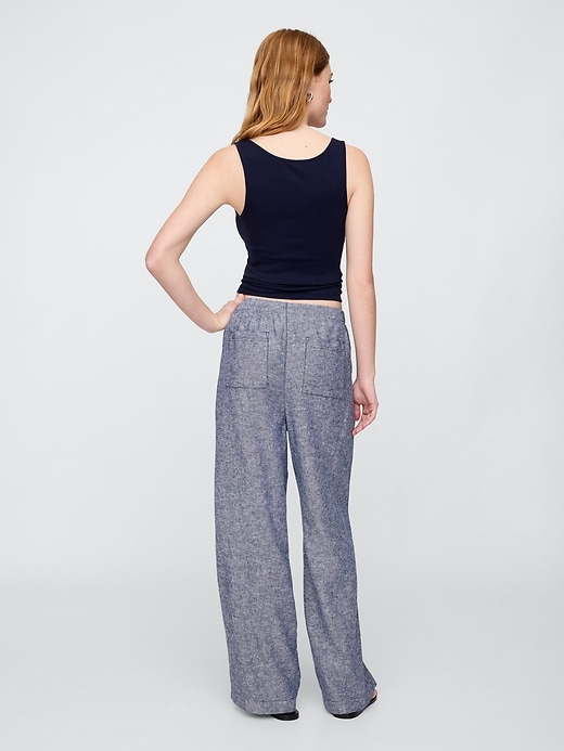 Image number 4 showing, Mid Rise Linen-Blend Pull-On Wide-Leg Pants