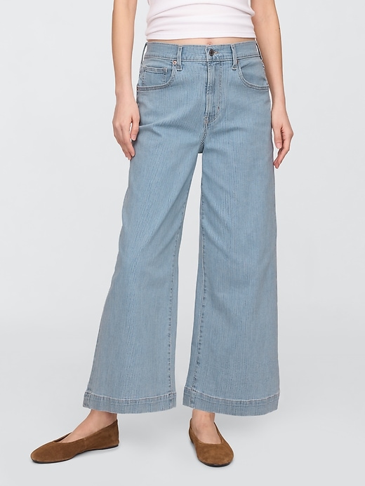 Image number 2 showing, High Rise Stripe Wide-Leg Crop Jeans