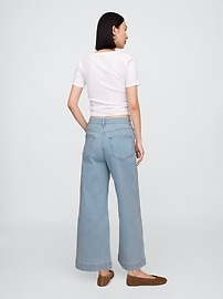 High Rise Stripe Wide-Leg Crop Jeans
