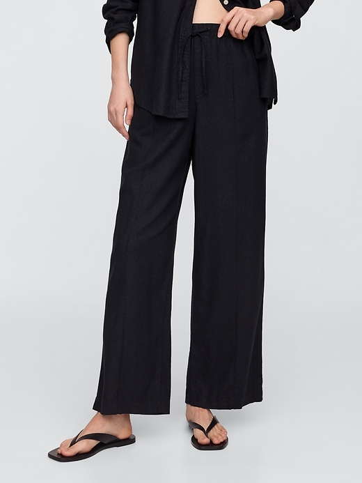 Image number 2 showing, Mid Rise Linen-Blend Pull-On Wide-Leg Pants