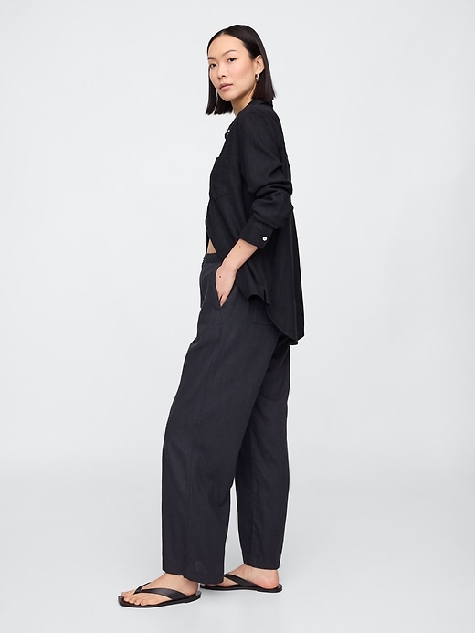 Image number 3 showing, Mid Rise Linen-Blend Pull-On Wide-Leg Pants