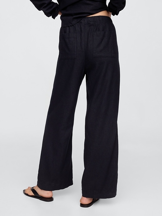 Image number 4 showing, Mid Rise Linen-Blend Pull-On Wide-Leg Pants