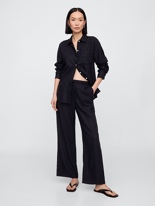 Image number 1 showing, Mid Rise Linen-Blend Pull-On Wide-Leg Pants
