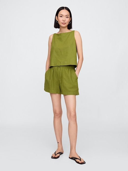 Image number 1 showing, 4" Mid Rise Pull-On Linen-Blend Shorts