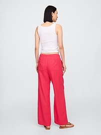 Mid Rise Linen-Blend Pull-On Wide-Leg Pants