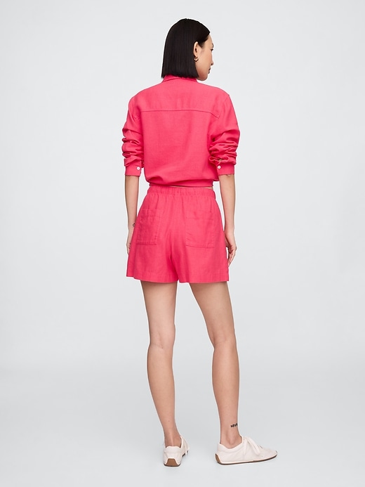 Image number 4 showing, 4" Mid Rise Pull-On Linen-Blend Shorts