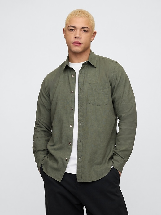 Image number 1 showing, Linen-Blend Shirt in Standard Fit