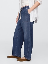 Mid Rise Pull-On Utility Barrel Jeans