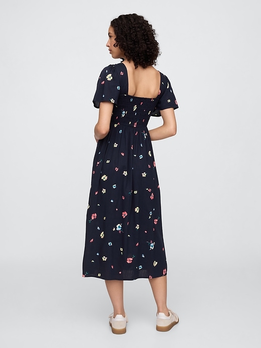Image number 2 showing, Print Smocked Puff Sleeve Midi Dress