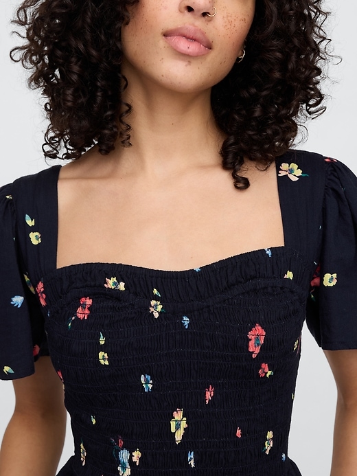 Image number 3 showing, Print Smocked Puff Sleeve Midi Dress