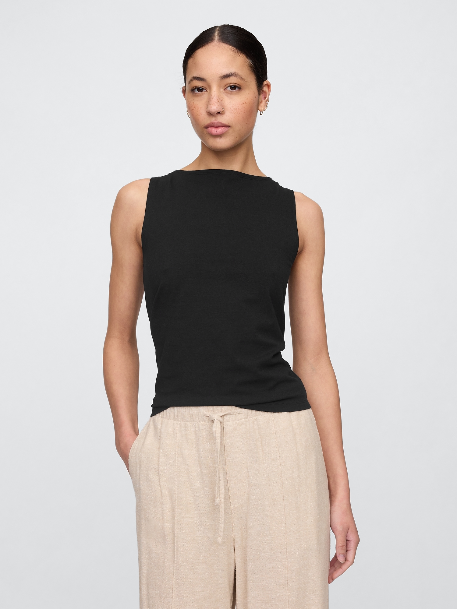 Ribbed Boatneck Tank Top