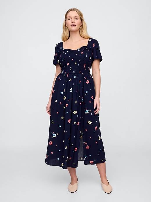 Image number 4 showing, Print Smocked Puff Sleeve Midi Dress