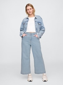 High Rise Stripe Wide-Leg Crop Jeans