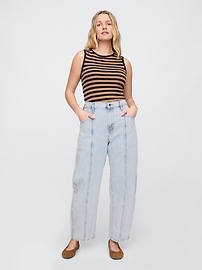 High Rise Seamed Barrel Jeans