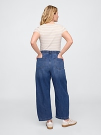 Mid Rise Print Pull-On Barrel Jeans
