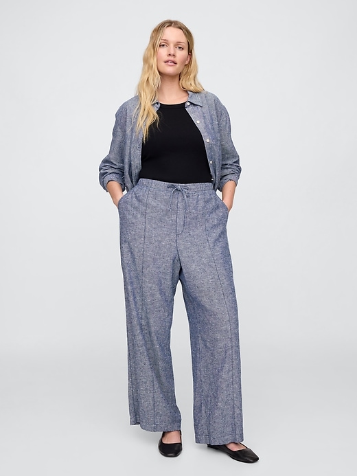 Image number 5 showing, Mid Rise Linen-Blend Pull-On Wide-Leg Pants