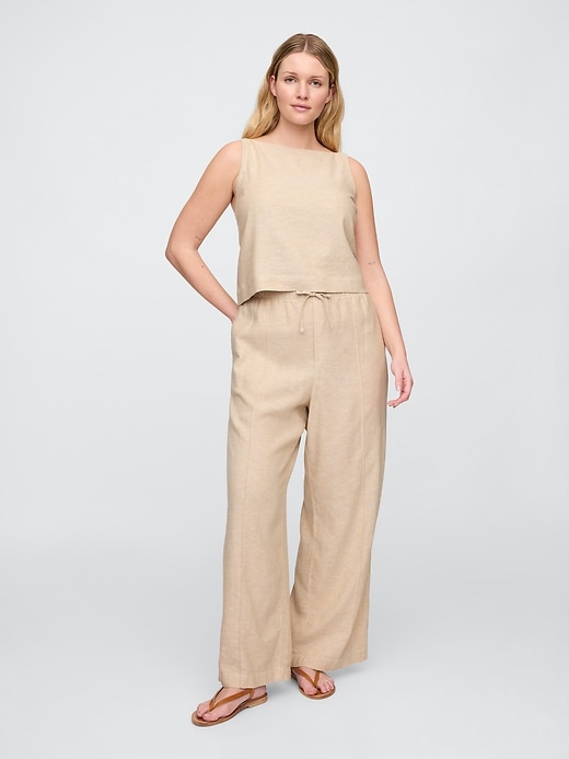 Image number 5 showing, Mid Rise Linen-Blend Pull-On Wide-Leg Pants