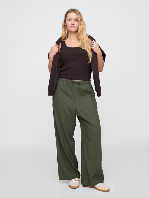 Image number 5 showing, Mid Rise Linen-Blend Pull-On Wide-Leg Pants