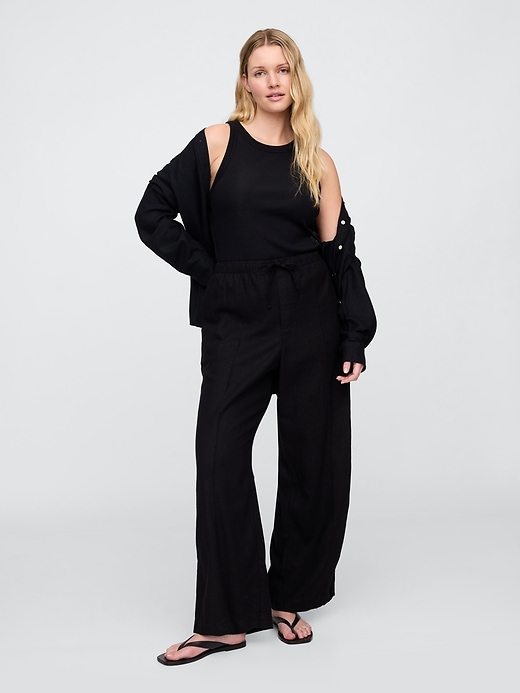 Image number 5 showing, Mid Rise Linen-Blend Pull-On Wide-Leg Pants