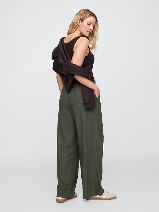Image number 6 showing, Mid Rise Linen-Blend Pull-On Wide-Leg Pants