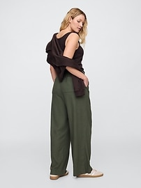 Linen-Blend Wide-Leg Cargo Pull-On Pants