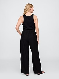 Linen-Blend Wide-Leg Cargo Pull-On Pants
