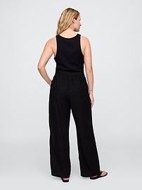 Mid Rise Linen-Blend Pull-On Wide-Leg Pants